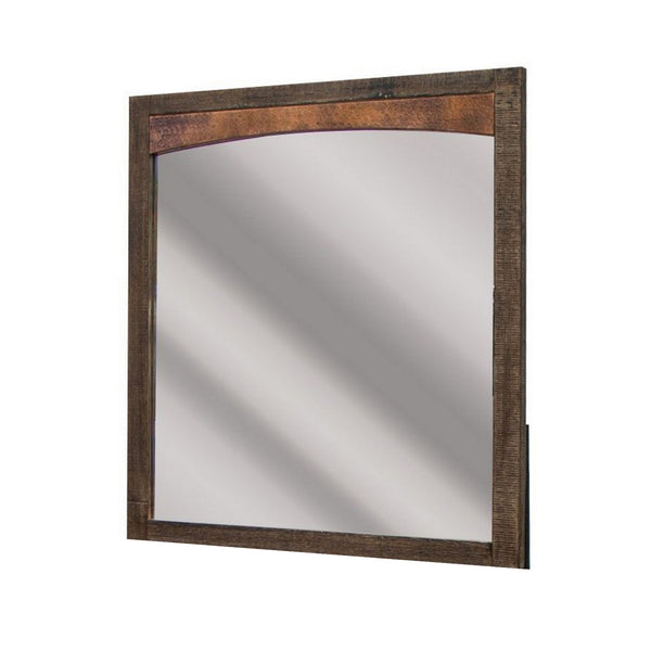 Berry 37 x 38 Inch Dresser Mirror, Square, Copper and Brown Wood Finish - BM311854