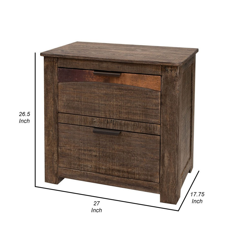 Berry 27 Inch Nightstand, 2 Drawers, Copper Accent, Black and Brown Wood - BM311855