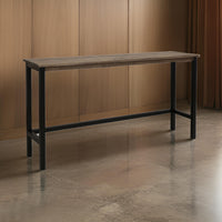 Simi 67 Inch Console Table, Wide 3 Tier Design, Black Metal, Brown Wood - BM311856