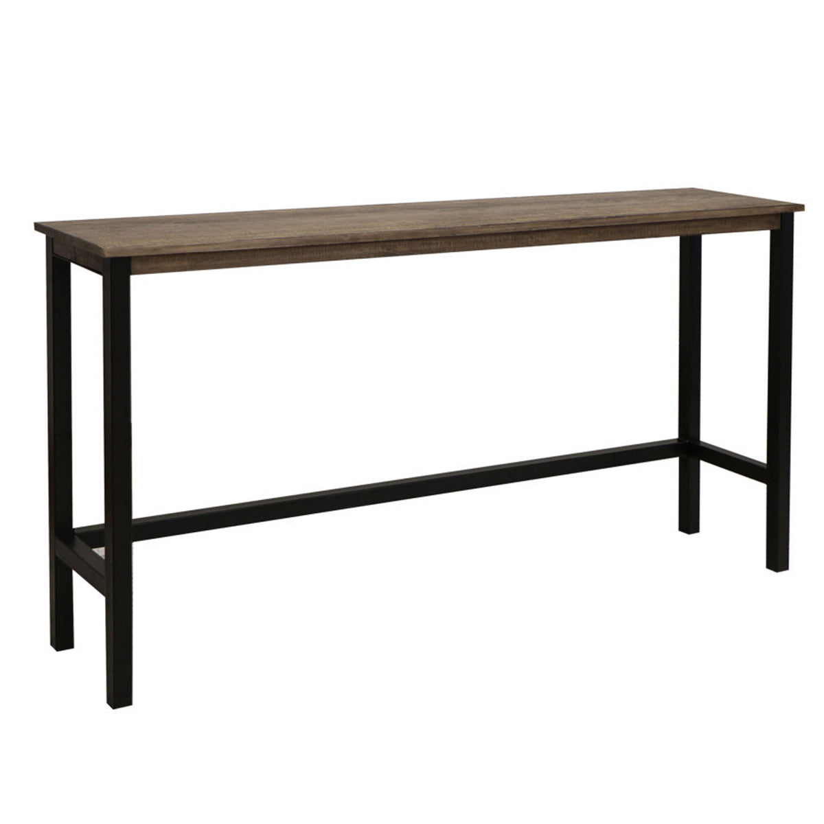 Simi 67 Inch Console Table, Wide 3 Tier Design, Black Metal, Brown Wood - BM311856