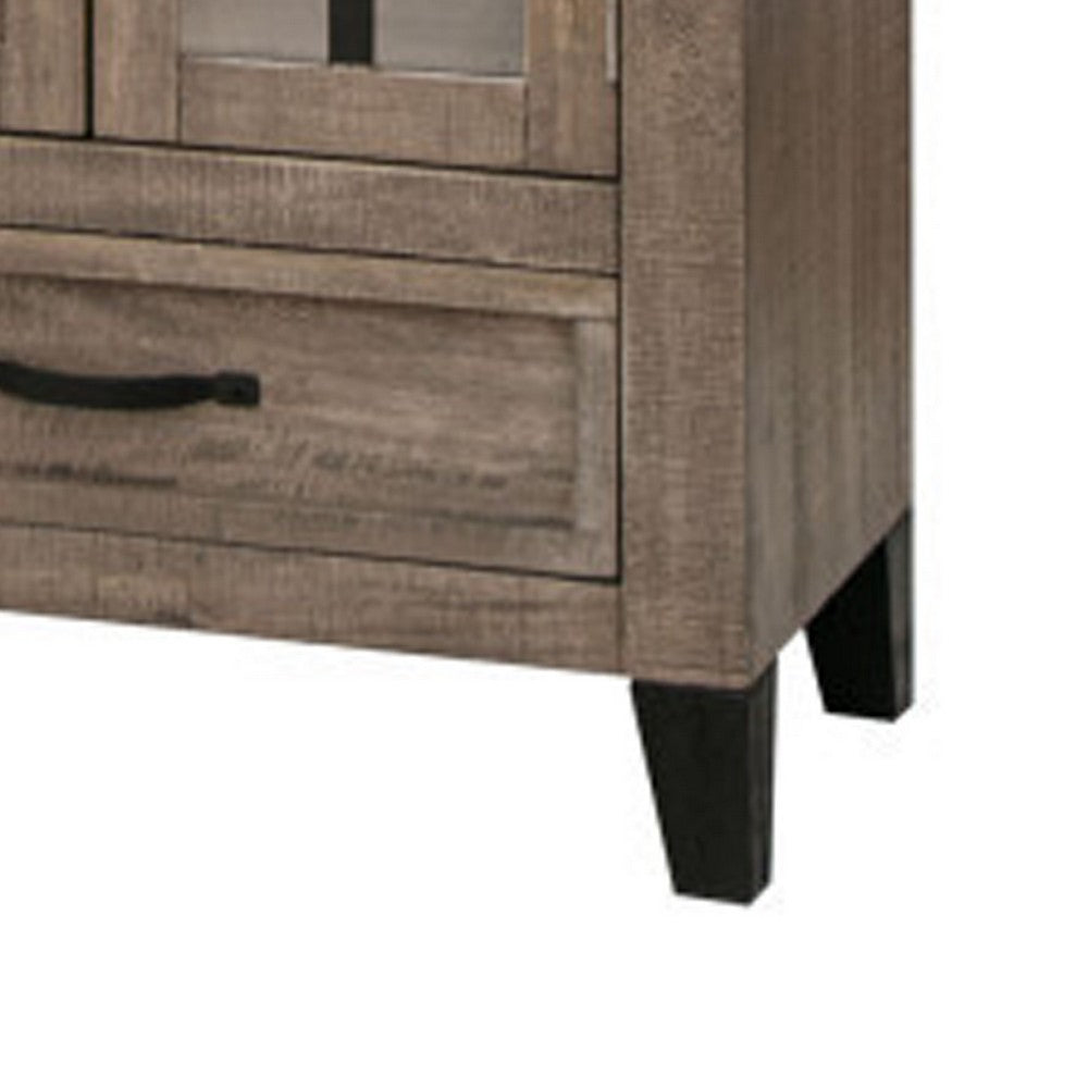 Simi 70 Inch Sideboard Buffet Console Cabinet, Metal Legs Rustic Brown Wood - BM311858