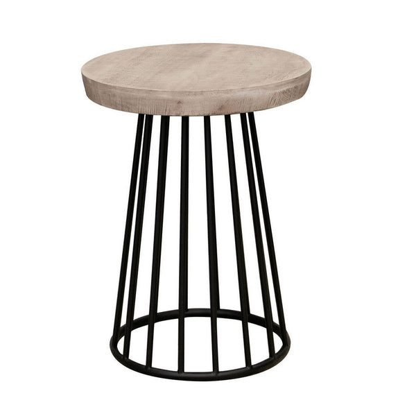 Rita 24 Inch Chairside Table, Open Cone Base, Off White Wood, Black Metal - BM311860