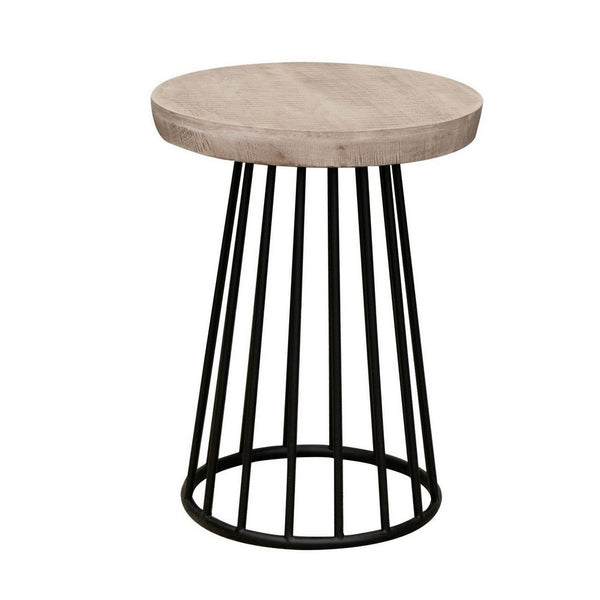 Rita 24 Inch Chairside Table, Open Cone Base, Off White Wood, Black Metal - BM311860