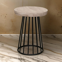 Rita 24 Inch Chairside Table, Open Cone Base, Off White Wood, Black Metal - BM311860