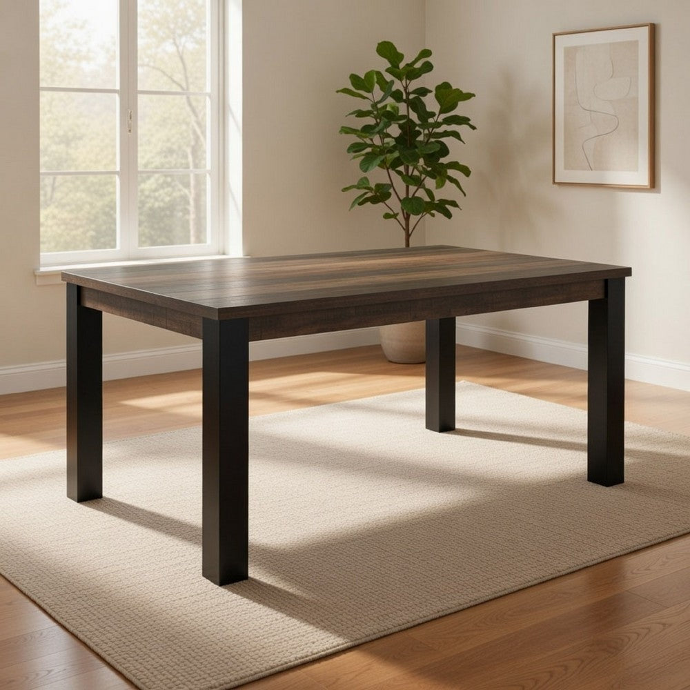 Pola 65 Inch Dining Table, Rectangular Top, Transitional Gray Brown Wood - BM311862