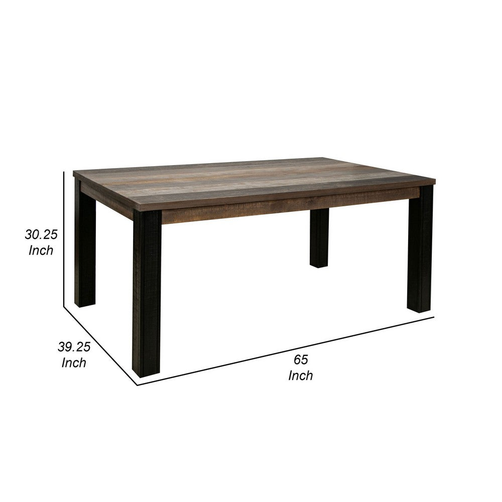 Pola 65 Inch Dining Table, Rectangular Top, Transitional Gray Brown Wood - BM311862
