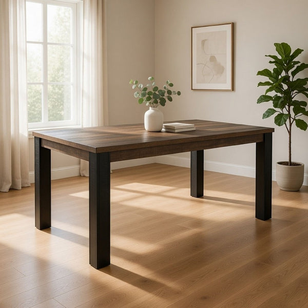 Pola 65 Inch Dining Table, Rectangular Top, Transitional Gray Brown Wood - BM311862