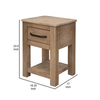 Umey 24 Inch Chairside Table, Drawer, Lower Shelf, Natural Brown Wood - BM311866