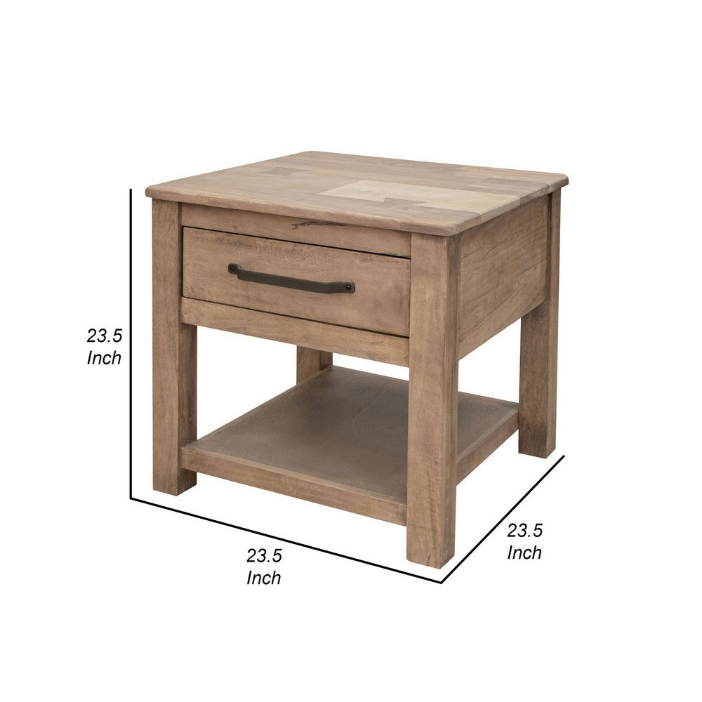 Umey 23 Inch Side End Table, 1 Drawer, Lower Shelf, Natural Brown Wood - BM311867