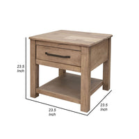 Umey 23 Inch Side End Table, 1 Drawer, Lower Shelf, Natural Brown Wood - BM311867