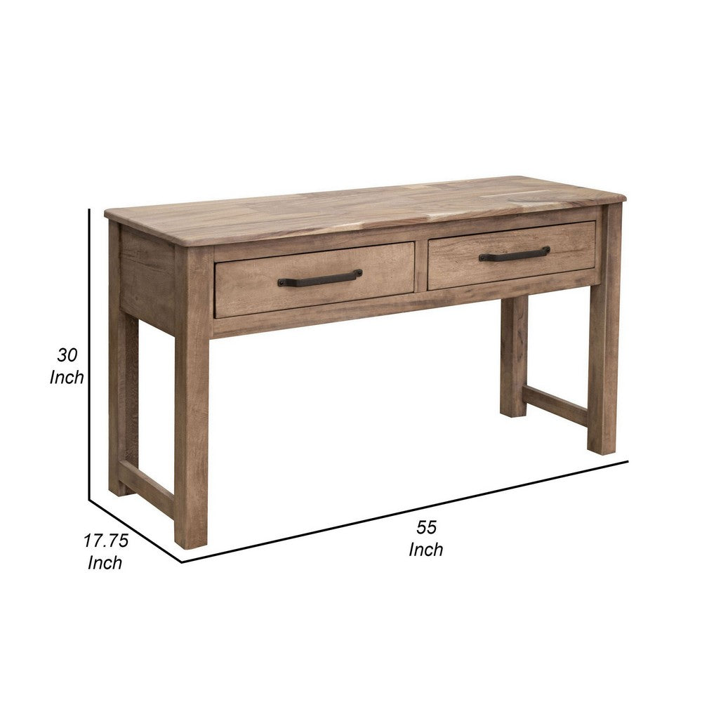Umey 55 Inch Sofa Console Table, 2 Drawers with Metal Handles, Brown Wood - BM311868