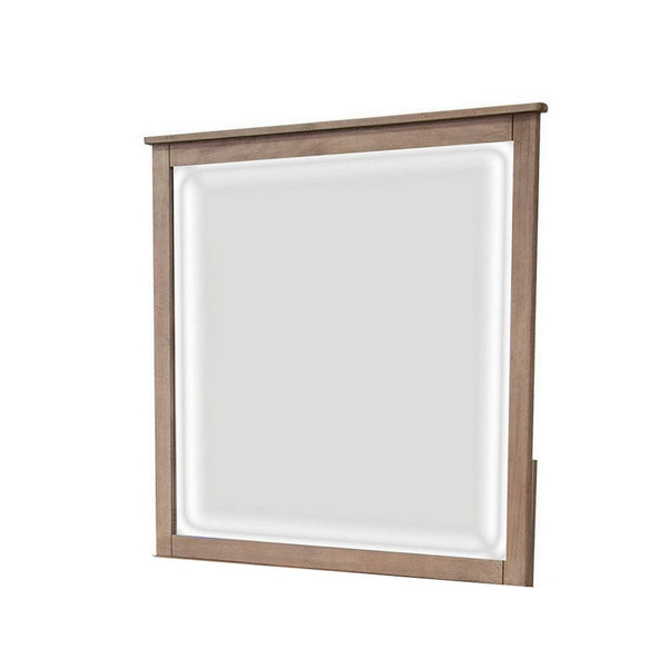Umey 37 x 38 Inch Dresser Mirror, Beveled, Light Natural Brown Wood Frame - BM311871