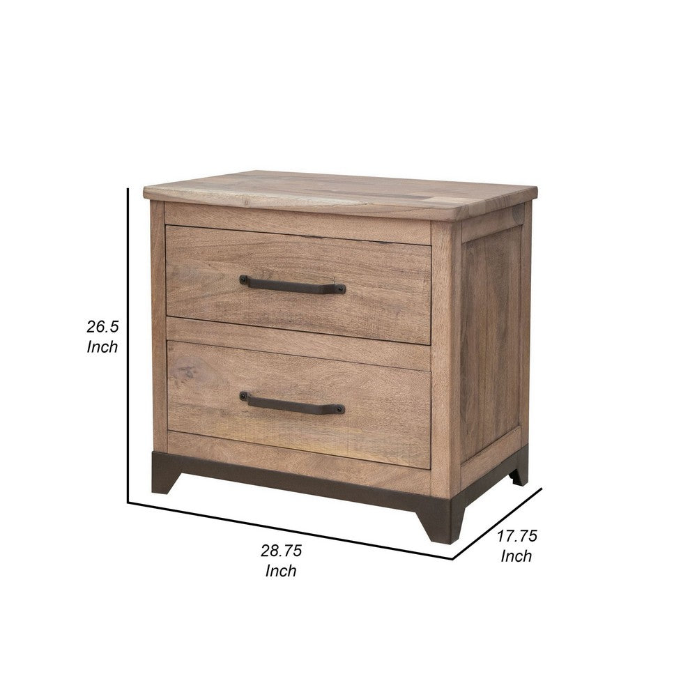 Umey 29 Inch Nightstand, Drawers, Metal Handles, Support Legs, Wood, Brown - BM311872