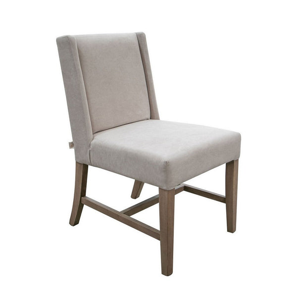 Umey 25 Inch Chair Set of 2, Pearl Gray Polyester Fabric, Brown Wood - BM311873