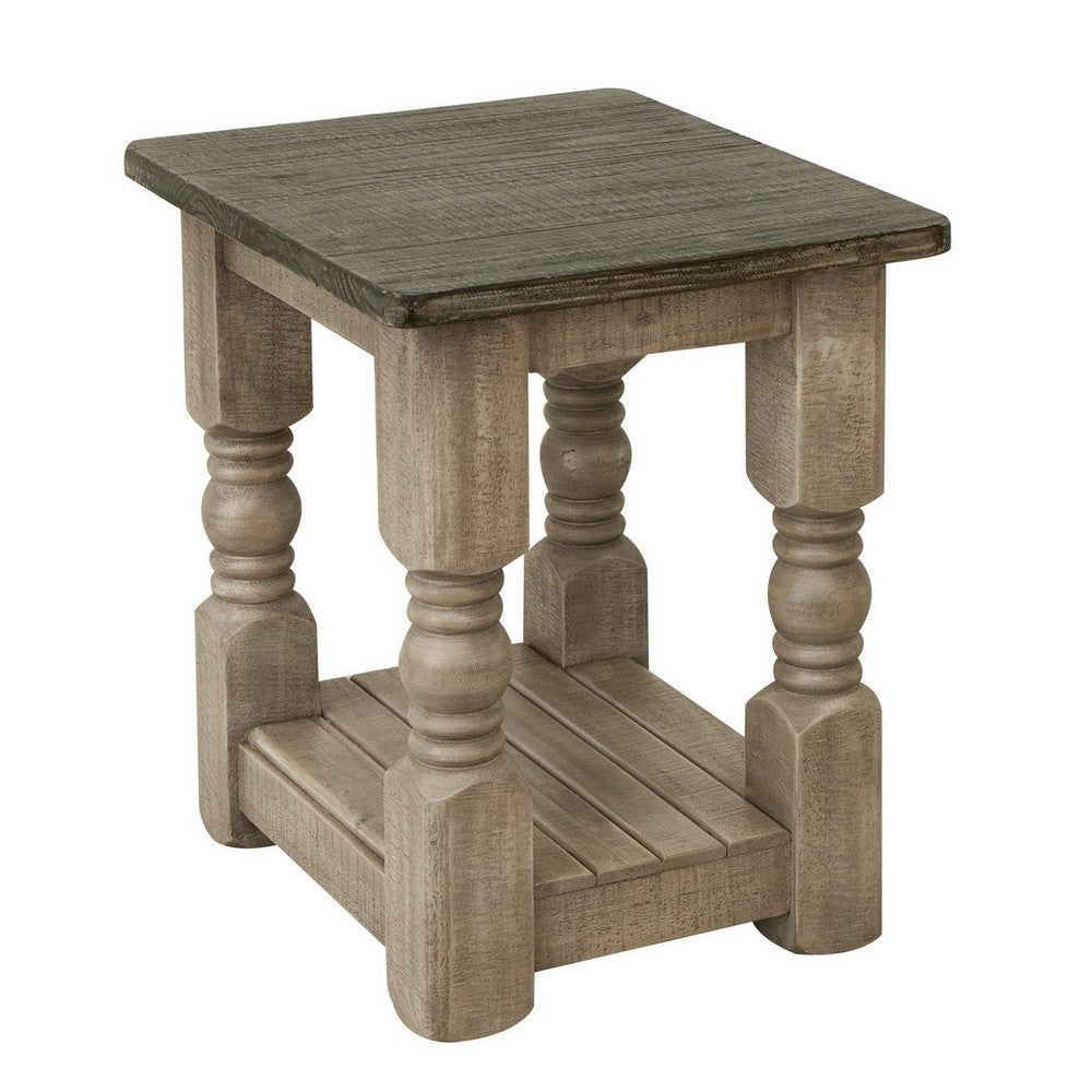 Nite 24 Inch Chairside Table, Square Top, Lower Shelf, Brown Wood Frame - BM311875