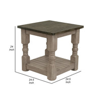 Nite 25 Inch Side End Table, Square Top, Lower Shelf, Rustic Brown Wood - BM311876