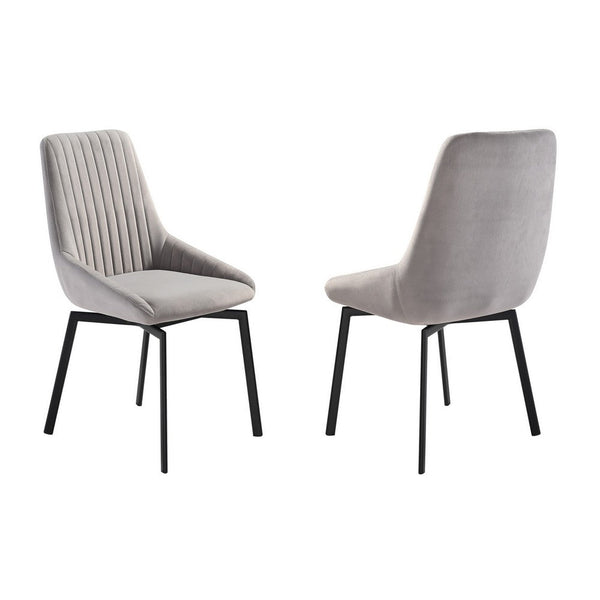 Jeny 22 Inch Swivel Dining Chair Set of 2, Gray Polyester, Black Legs - BM311880