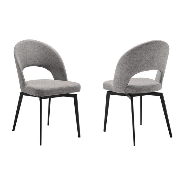 Omi 23 Inch Swivel Dining Chair Set of 2, Gray Polyester, Open Back, Black - BM311881