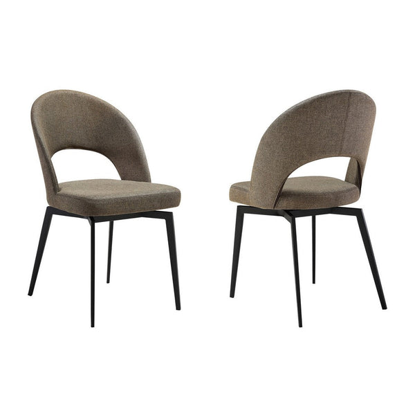 Omi 23 Inch Swivel Dining Chair Set of 2, Brown Polyester, Open Back, Black - BM311882