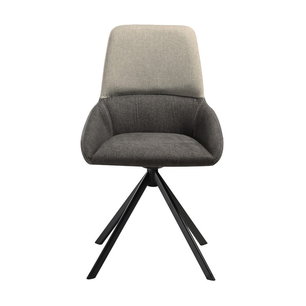 Rick 22 Inch Swivel Dining Chair, 2 Tone Gray Upholstery, Tall Back, Black  - BM311883