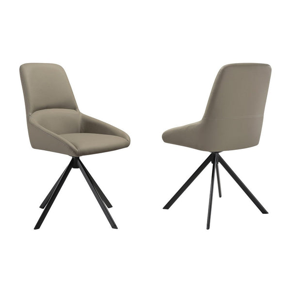 Rick 22 Inch Swivel Dining Chair Set of 2, Taupe Faux Leather, Black Legs - BM311884
