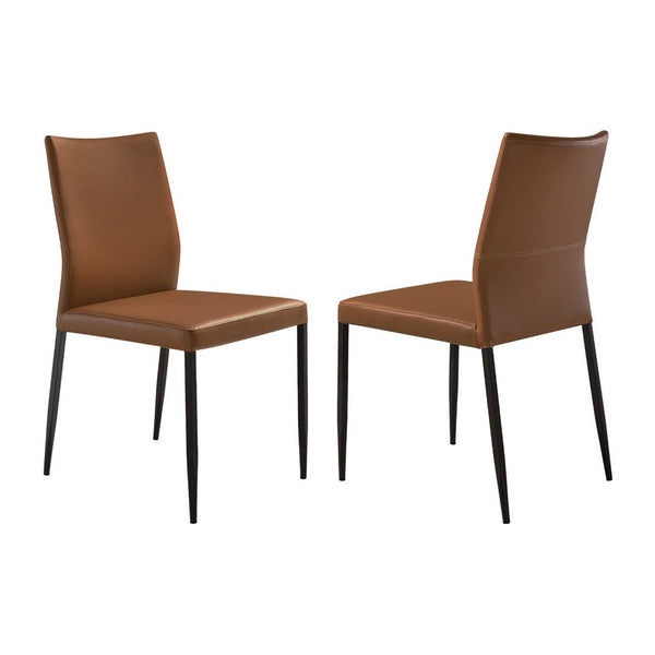 Ash 22 Inch Dining Chair Set of 2, Brown Faux Leather, Tall Curved, Black - BM311889