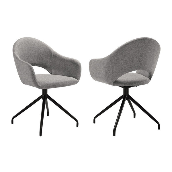 Tyra 23 Inch Swivel Dining Chair Set of 2, Curved Back, Gray, Black Finish - BM311898