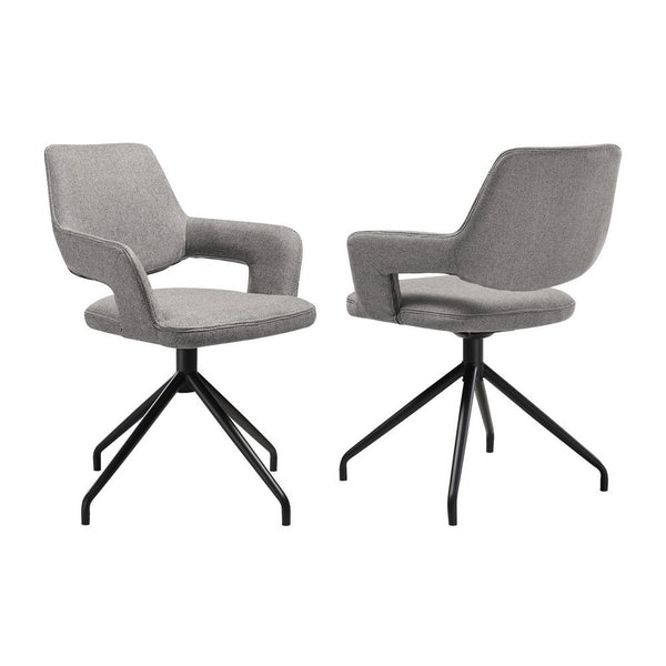 Samy 23 Inch Swivel Dining Chair Set of 2, Curved Back, Padded, Gray, Black - BM311899