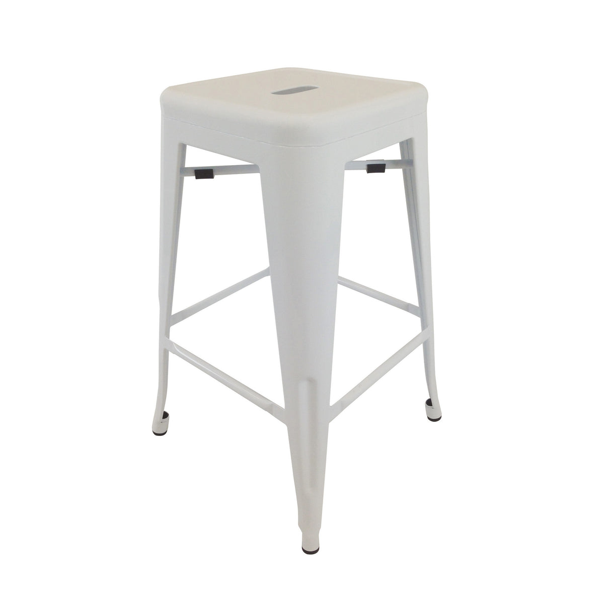 30 Inch Barstool, Tapered Legs, Sleek Footrests, Modern White Metal Finish - BM311903