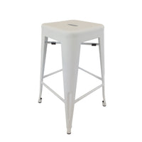 30 Inch Barstool, Tapered Legs, Sleek Footrests, Modern White Metal Finish - BM311903