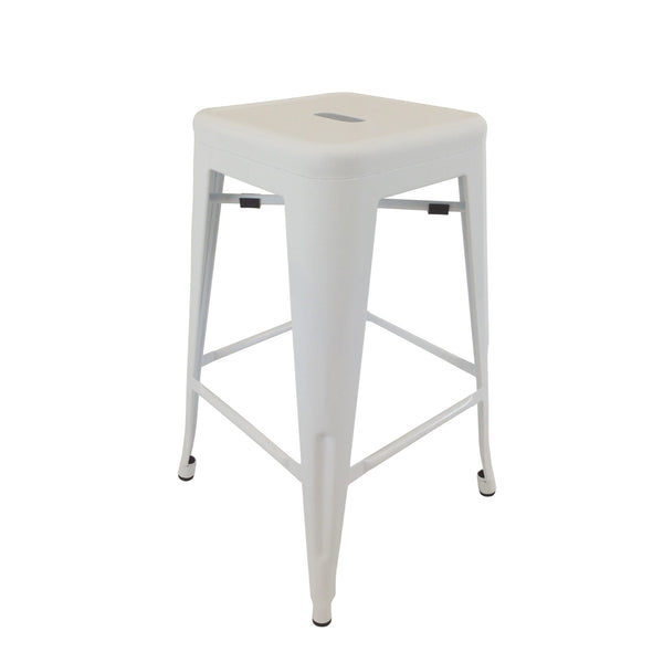 30 Inch Barstool, Tapered Legs, Sleek Footrests, Modern White Metal Finish - BM311903