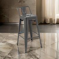 Giri 30 Inch Barstool Chair, Low Backrest, Tapered Legs, Dark Gray Metal - BM311904
