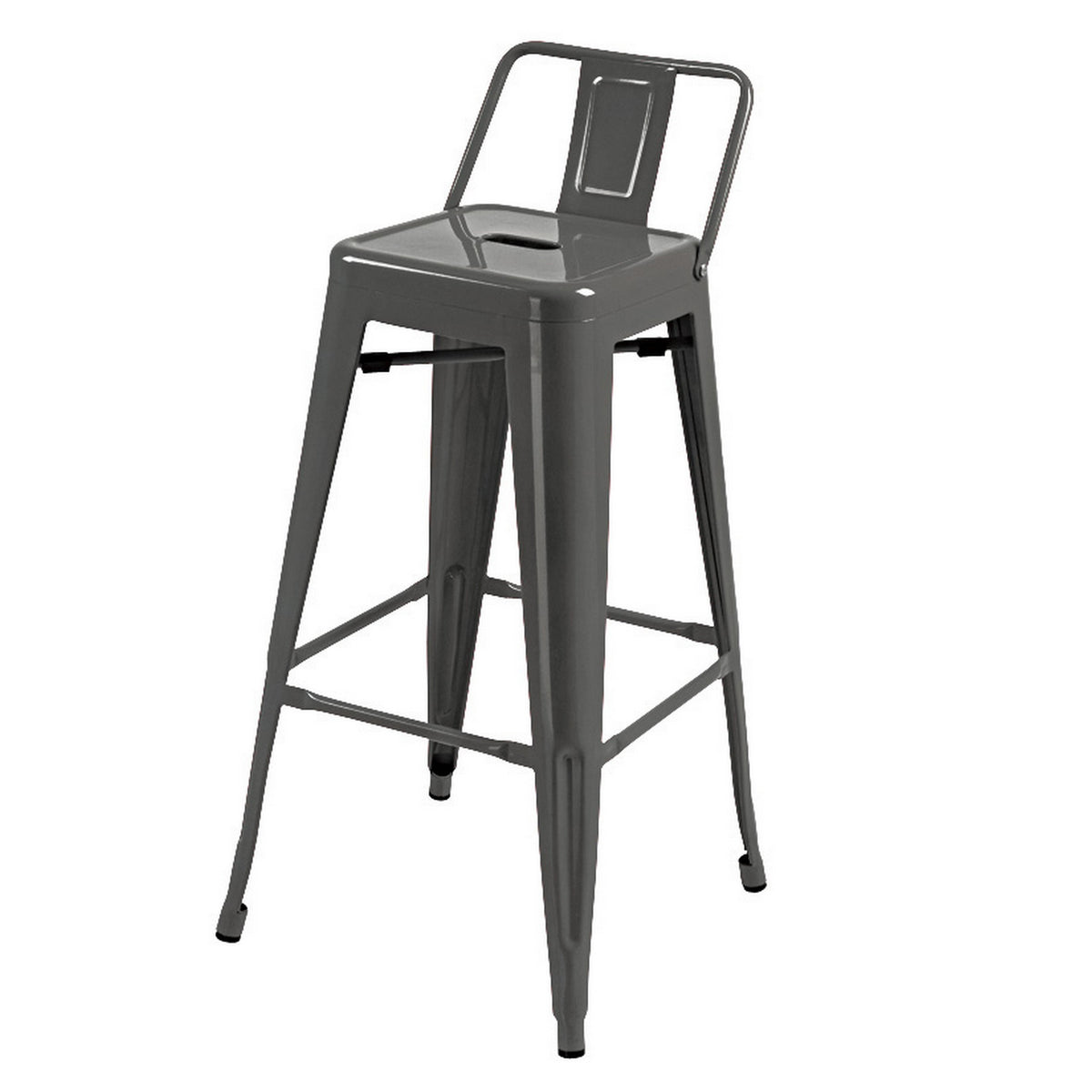 Giri 30 Inch Barstool Chair, Footrest and Tapered Legs, Light Gray Metal - BM311906