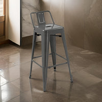 Giri 30 Inch Barstool Chair, Footrest and Tapered Legs, Light Gray Metal - BM311906