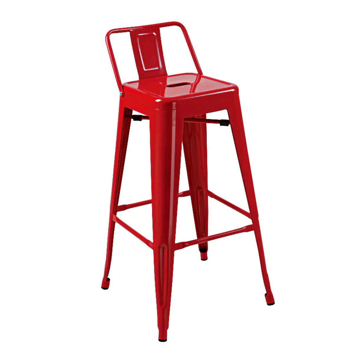 Giri 30 Inch Barstool Chair, Footrest and Tapered Legs, Red Metal Finish - BM311907