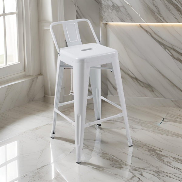 Giri 30 Inch Barstool Chair, Footrest and Tapered Legs, White Metal Finish - BM311908