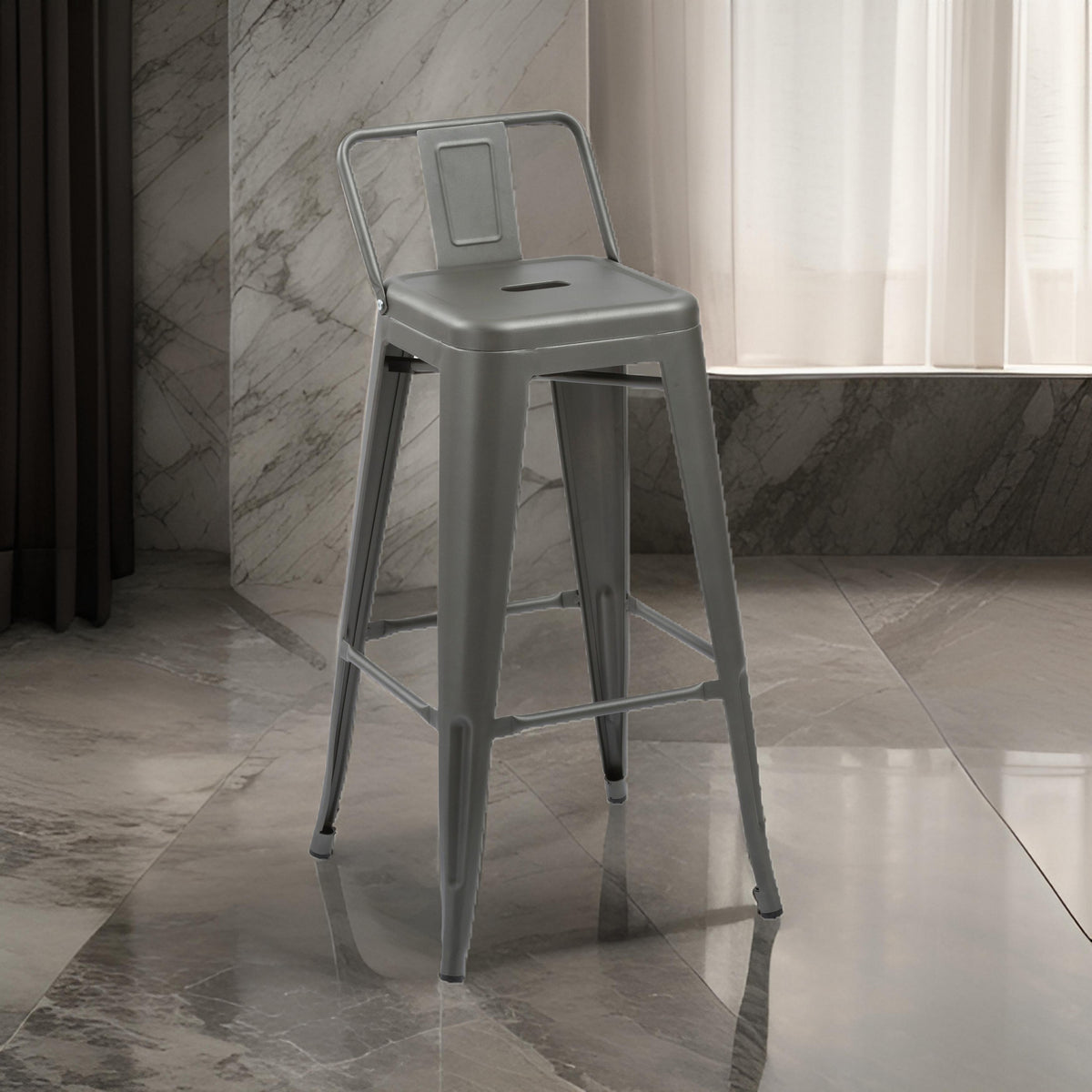 Giri 26 Inch Counter Stool Chair, Footrest and Tapered Legs, Gray Metal - BM311909