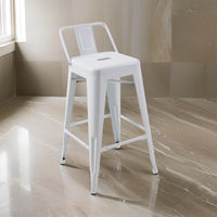 Giri 26 Inch Counter Stool Chair, Footrest and Tapered Legs, White Metal - BM311912