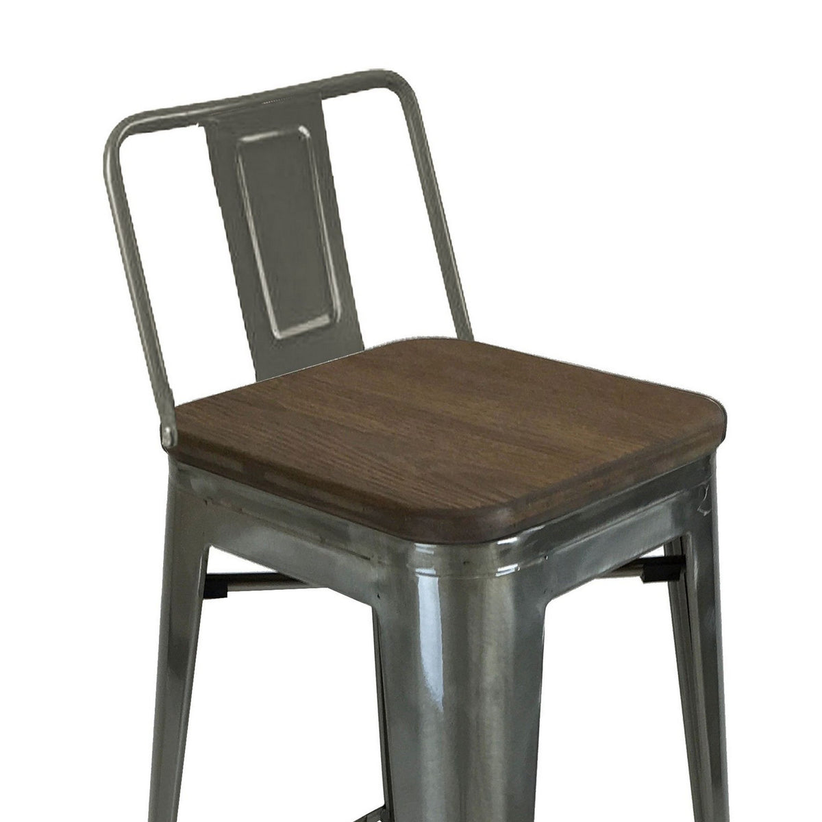 Trace 30 Inch Barstool Chair, Low Back, Wood Seat, Light Gray Metal - BM311913