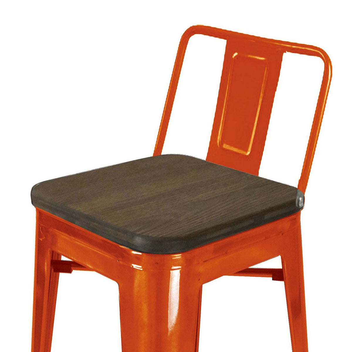 Trace 30 Inch Barstool Chair, Low Back, Wood Seat, Orange Metal Finish - BM311914