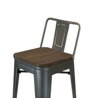 Trace 26 Inch Counter Stool Chair, Low Back, Wood Seat, Gray Metal Finish - BM311915