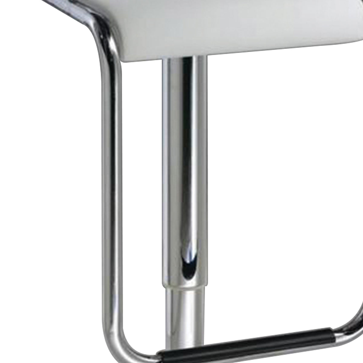 25-29 Inch Barstool Chair, Adjustable, White Faux Leather, Chrome Metal - BM311916