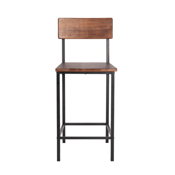 25 Inch Counter Stool Chair, Brown Wood Seat and Back, Black Metal Legs - BM311917