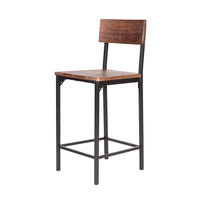 25 Inch Counter Stool Chairs, Set of 2, Brown Wood Seat & Back, Black Metal Legs - BM311917