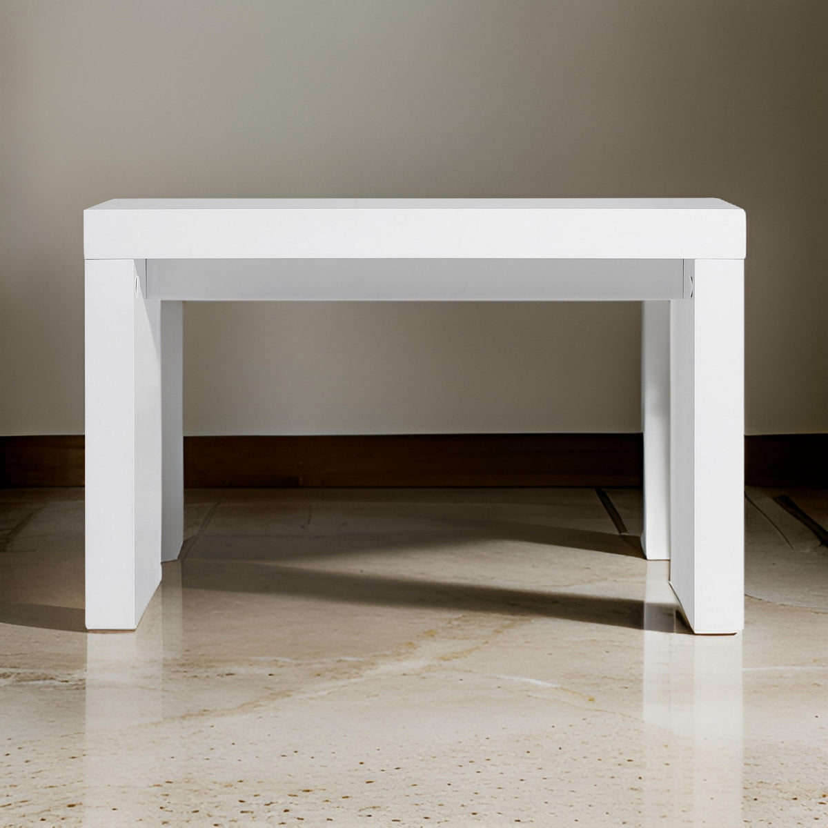 Libi 47 Inch Console Table, Minimalist Rectangular Top, Lacquered White - BM311921