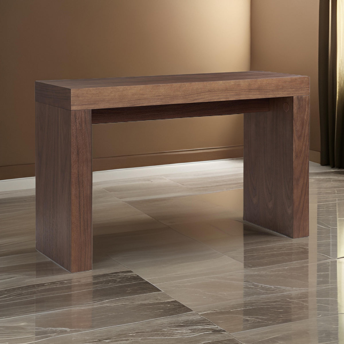 Libi 47 Inch Console Table, Minimalist Rectangular Top, Lacquered Brown - BM311922