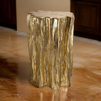 Kiny 20 Inch Accent Stool Table, Tree Trunk Design, Magnesium, Gold Finish - BM311928