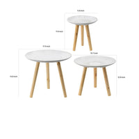 12, 16, 18 Inch Side Tables Set of 3, White Finished Pattern MDF Top, Brown - BM311930