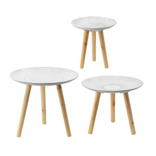 12, 16, 18 Inch Side Tables Set of 3, White Finished Pattern MDF Top, Brown - BM311930