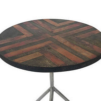 19 Inch Side Tables Set of 2, Inlay Designs, Metal Tripod Base, Brown Wood - BM311932